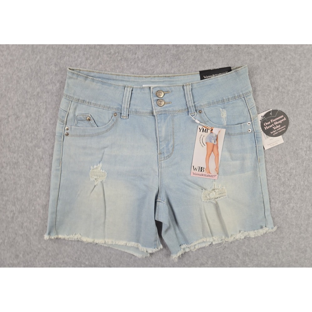 YMI‎ Wanna Betta Butt Jean Shorts Womens Size 7 Denim Bermuda Distressed NWT